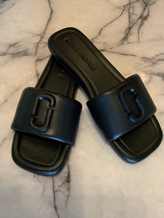 Marc Jacobs Shoes - Marc Jacobs Black leather Slide Sandals with Signature Logo